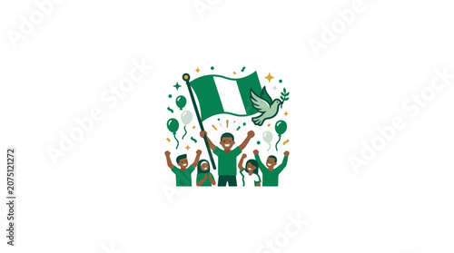 Celebration of Nigerian Fans with National Flag and Dove Symbol