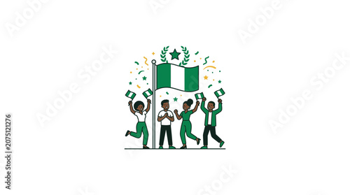 Celebration of Nigerian Pride with Flag and Cheerful People