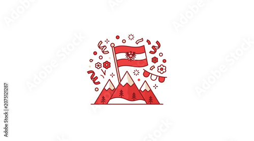 Celebration with Austrian Flag on Mountain Landscape Illustration