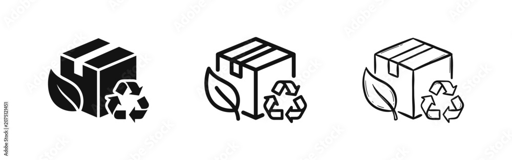Naklejka premium Eco friendly packaging icon set with recycling box