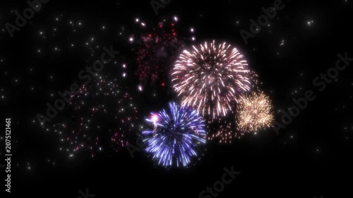 Vibrant fireworks exploding in the night sky with colorful bursts of light