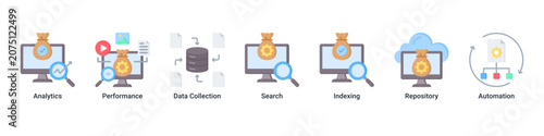 Fotografie Performance Insights web banner icon vector illustration with icons of Analytics
