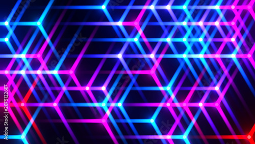 Colorful stars glowing on black background, neon colored abstract background.
