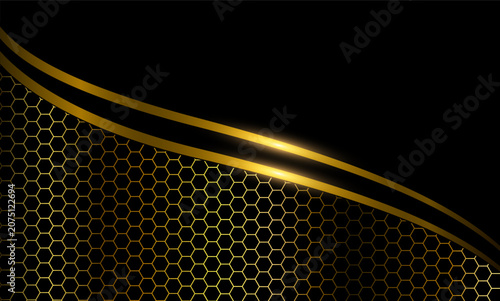 Abstract luxury black and gold background with carbon fiber hexagon pattern, ...