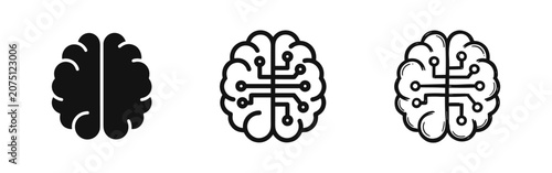 Artificial intelligence digital brain icon set