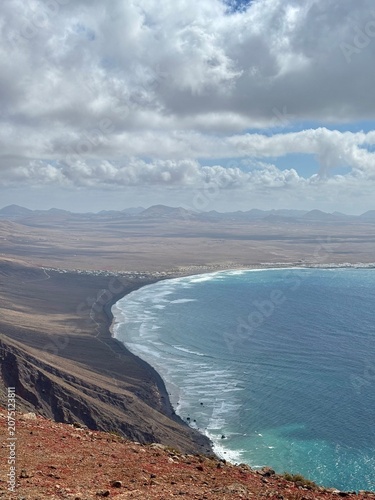 view from the beach of Famara in Lanzarote