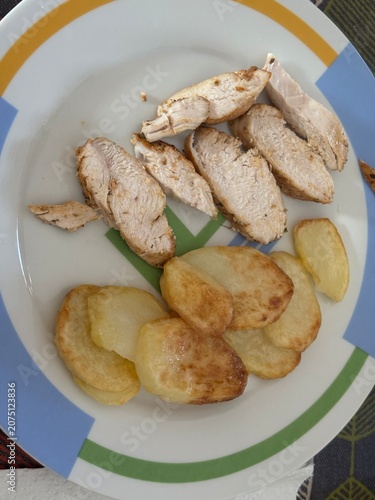 chicken and potatoes on the plate