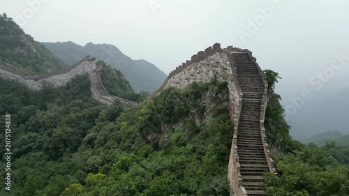 Aerial View of the Steep Stairway Wrapping Around a Rocky Ridge on the Jiankou Great Wall Near Beijing, China