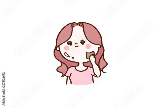 Fotografija Woman removing facial sebum with oil blotting paper, skincare or makeup touch up