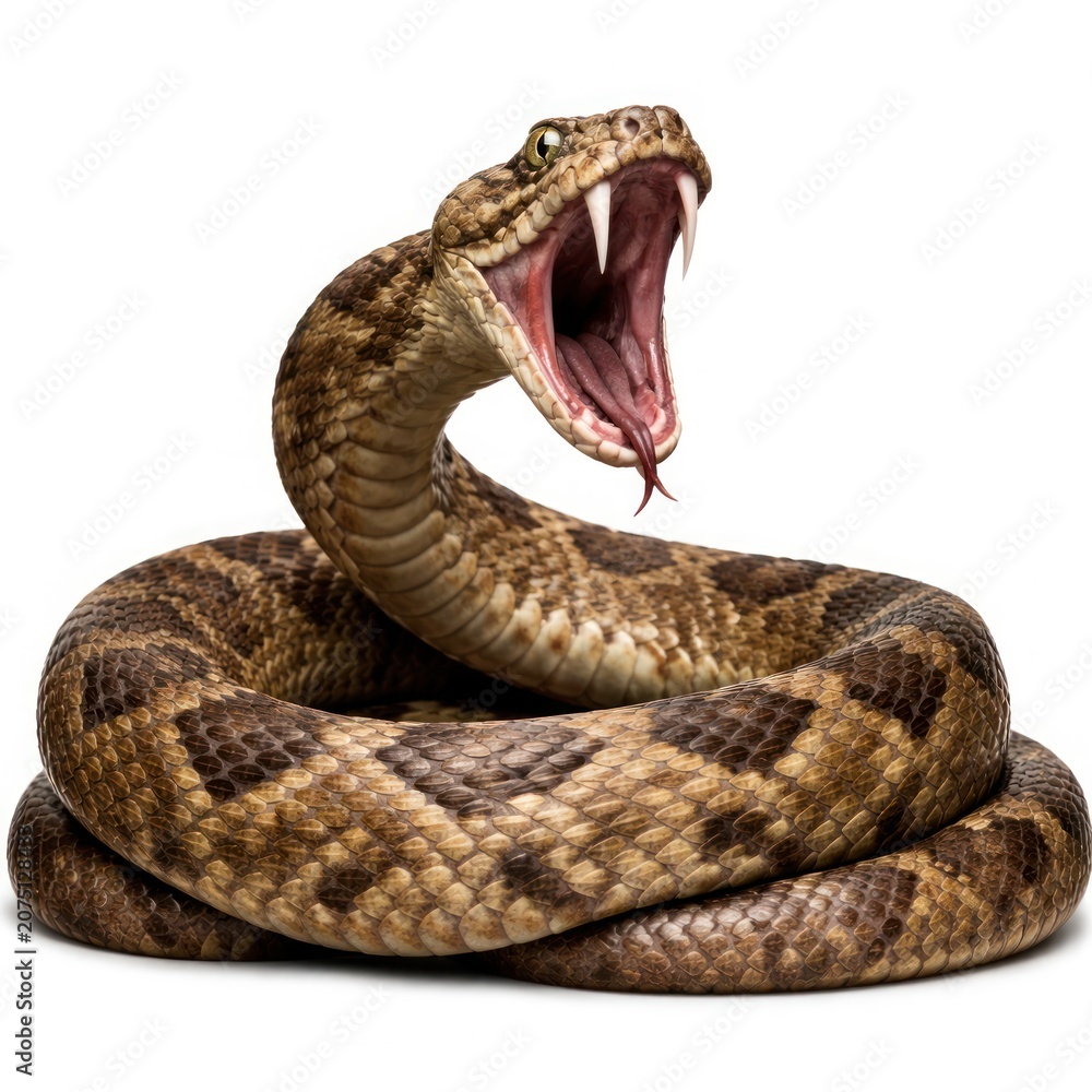 Obraz premium Coiled snake with open mouth.