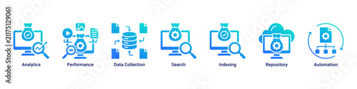Obraz na plátně Performance Insights web banner icon vector illustration with icons of Analytics