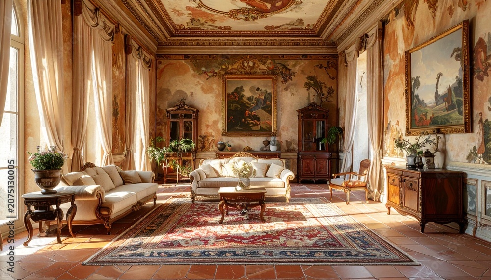 Obraz premium Luxury Tuscan Villa Interior with Frescoed Walls