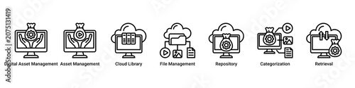 Obraz na plátně Digital Library web banner icon vector illustration with icons of Digital Asset