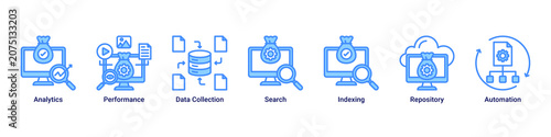 Fotografie Performance Insights web banner icon vector illustration with icons of Analytics
