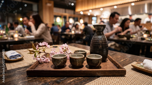 Traditional Japanese Sake Set Served in Restaurant