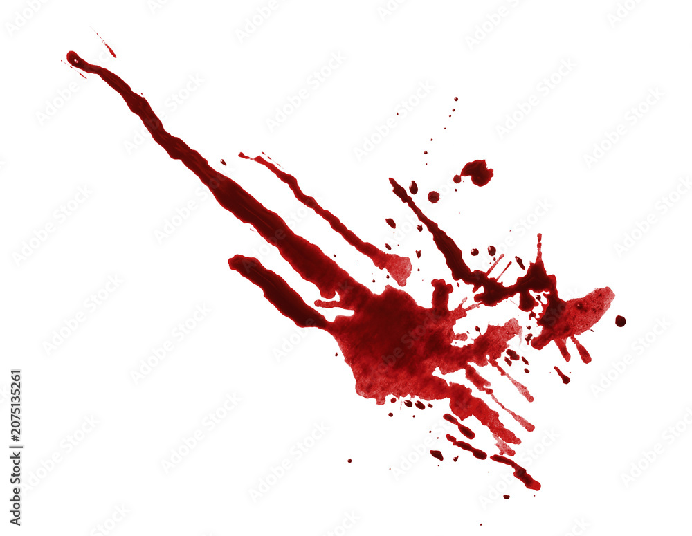Obraz premium Bloody splash trace with dripping marks, isolated on transparent cutout background