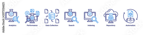 Obraz na plátně Performance Insights web banner icon vector illustration with icons of Analytics