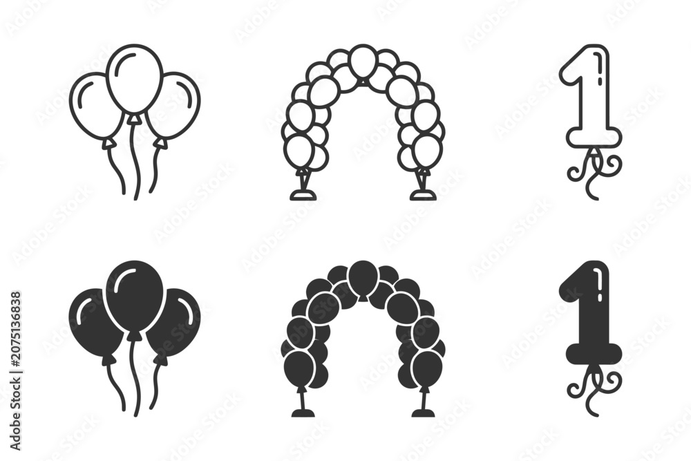 Fototapeta premium Balloon decorations and designs: birthday balloons, arches, and number one.
