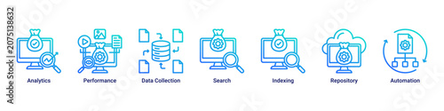 Obraz na plátně Performance Insights web banner icon vector illustration with icons of Analytics