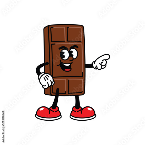 Fotografía Chocolate bar cartoon character pointing gesture.