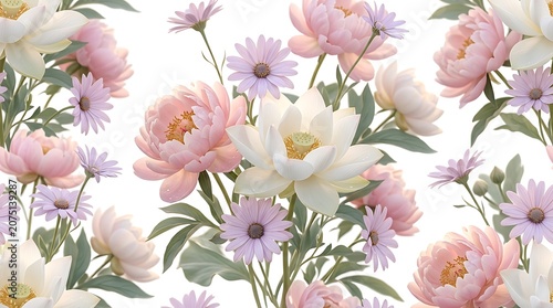 Elegant floral arrangement with pink peonies and white lotuses