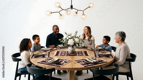 Happy diverse multi-generational family enjoying a meal together