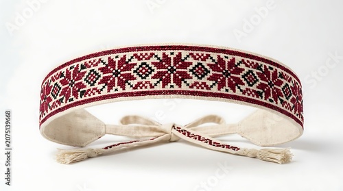Traditional embroidered headband with ethnic patterns on linen