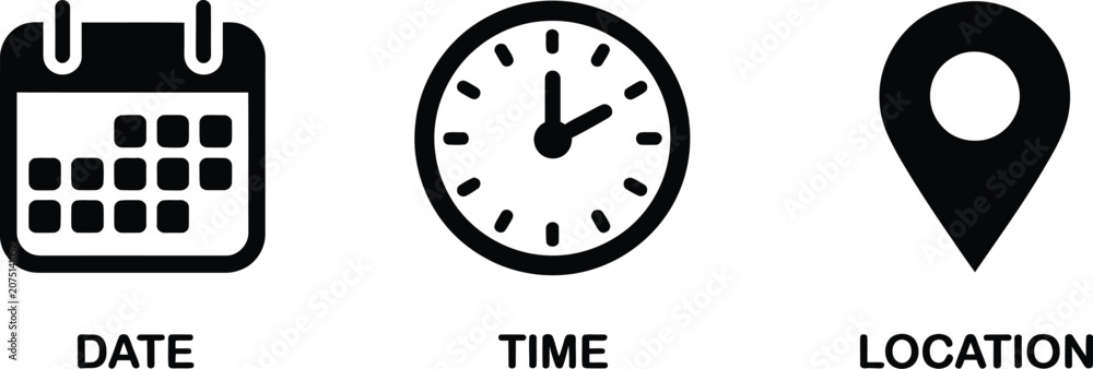 Fototapeta premium Date Time Location Icon Vector Set Interface Appointment Marker