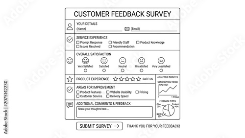 A printed customer feedback survey form template.