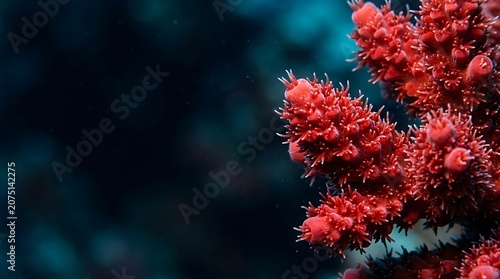 Vibrant red coral branch in deep blue ocean water