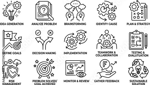 Problem Solving icon set. Editable line icons. Vector illustration.
