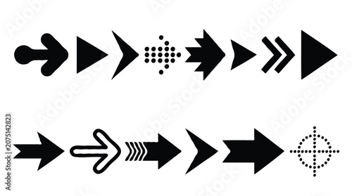Black arrow icons and directional pointers design elements set isolated on white