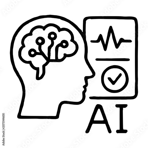 Artificial Intelligence Diagnosis Hand Drawn Doodle Black Ink Line Line Icon