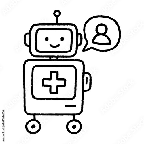 Robotic Telehealth Kiosk Hand Drawn Doodle Black Ink Line Line Icon