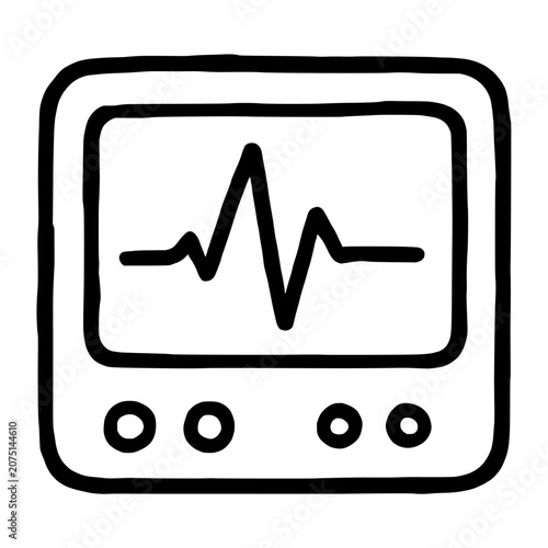 Heart Rate Monitor Hand Drawn Doodle Black Ink Line Line Icon