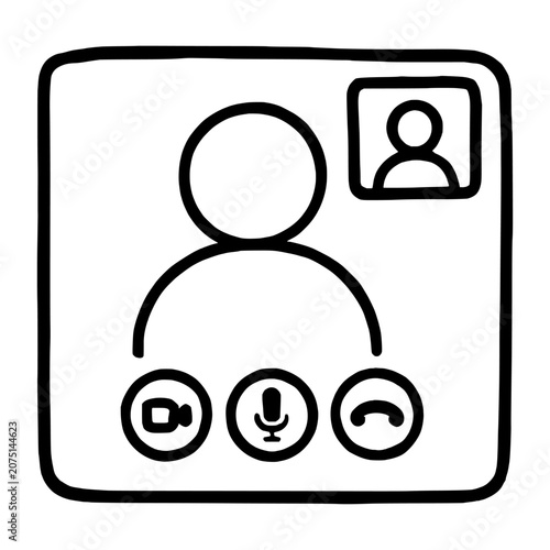 Video Chat Screen Hand Drawn Doodle Black Ink Line Line Icon