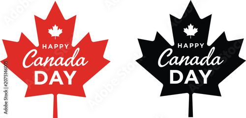 Happy Canada Day Lettering with Elegant Maple Leaf, Modern Red Accents, Minimal White Background, Patriotic Typography Design for Canadian National Celebration, Holiday Greeting, Banner, Poster 