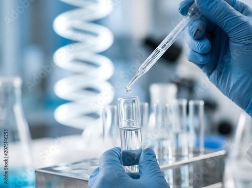 Laboratory glassware with chemical reactions in progress.