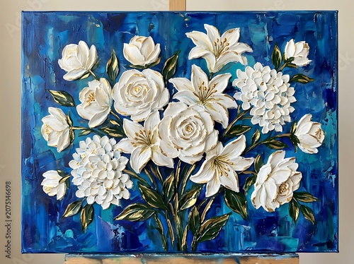 Vintage floral still life with white roses and greenery.