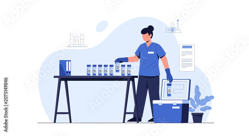 Medical Professional Organizing Samples in Laboratory Setting