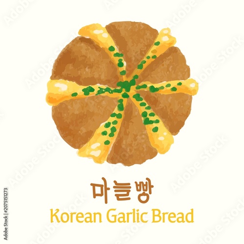 Photography Korean Garlic Bread Traditional Graphic Design Element Illustrated with Hand