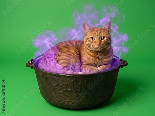 Colorful floral arrangement in ceramic pot on green background.