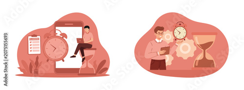 Time management and business efficiency vector illustration with management, efficiency