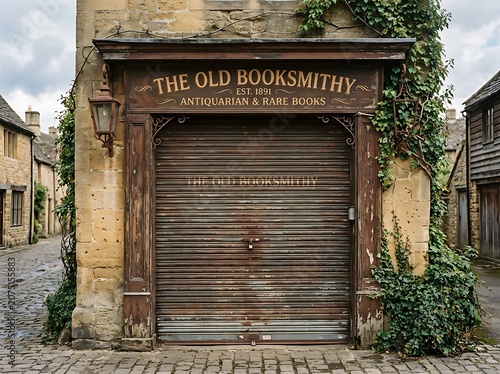 Historic Old Booksmith Shopfront in Quaint Village.
