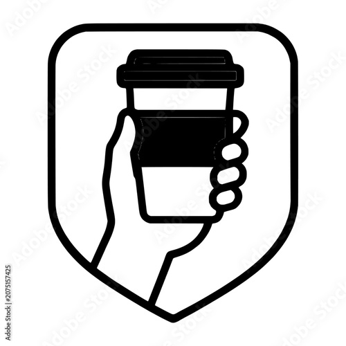 Hand Holding Reusable Cup Blank Sale Badge Label Badge Line Icon