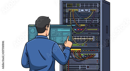 Man working on server.