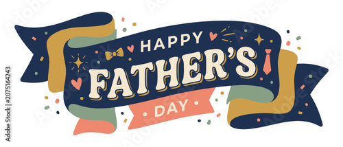 Father's day vector banner design with ribbon lettering stars and festive shapes
