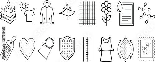 Fotografía Textile fabric property line art icons set with breathable waterproof elastic du