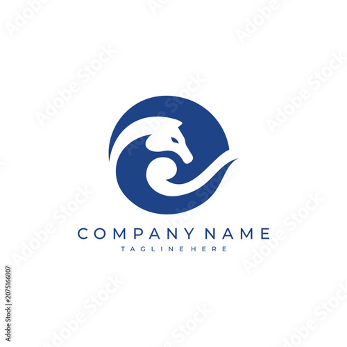 Blue eagle wave logo with dynamic circular shape, suitable for marine, sports, freedom, travel, and corporate identity.