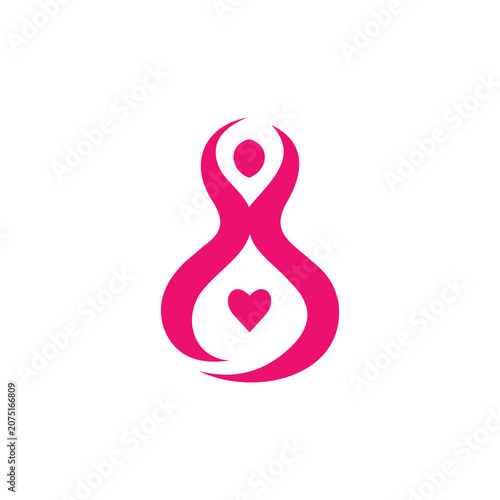 Elegant pink ribbon heart logo with feminine infinity shape, perfect for beauty, wellness, charity, love, and women care branding.